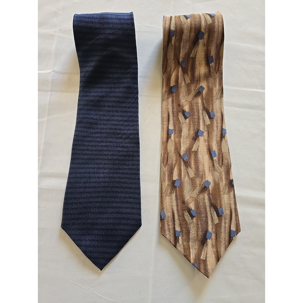 Tie Lot Of 2 Dockers Khaki Blue Stripe Tan Brown Geometric 100% Silk‎ Men's